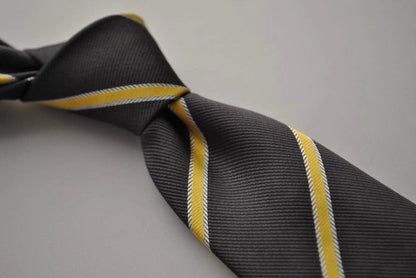 charcoal grey and yellow club striped tie by Frederick Thomas Handmade Mens Ties
