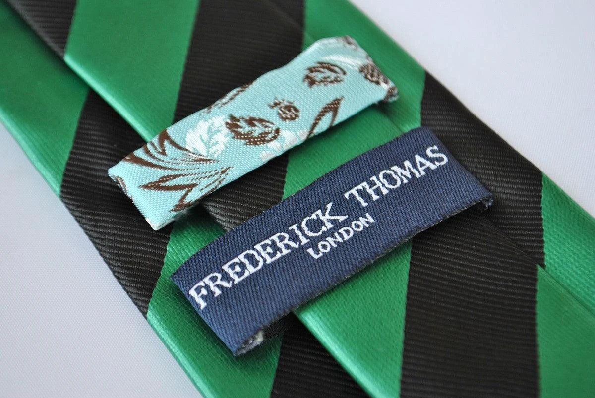 green and black barber striped tie by Frederick Thomas Handmade Mens Ties