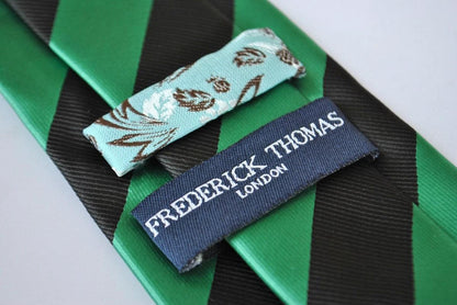 green and black barber striped tie by Frederick Thomas Handmade Mens Ties