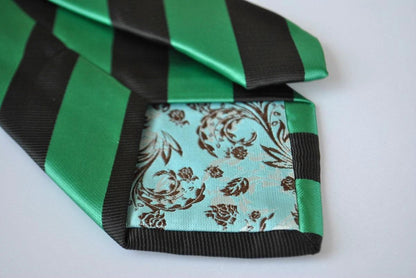 green and black barber striped tie by Frederick Thomas Handmade Mens Ties