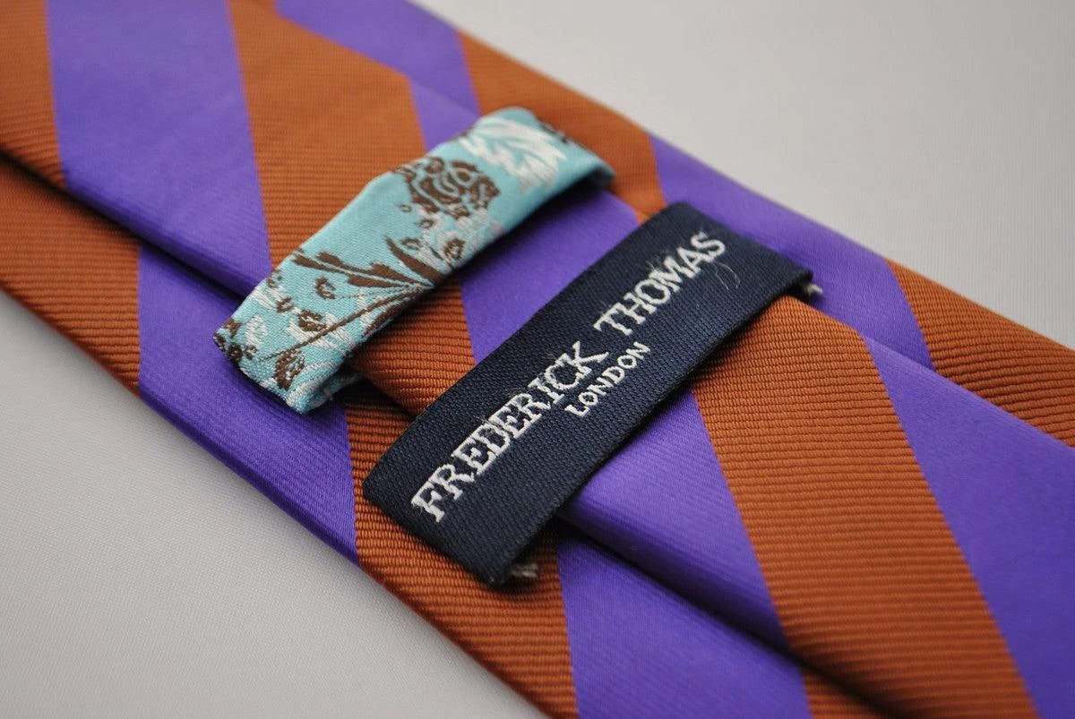 cadbury purple and chocolate brown striped tie by Frederick Thomas Handmade Mens Ties