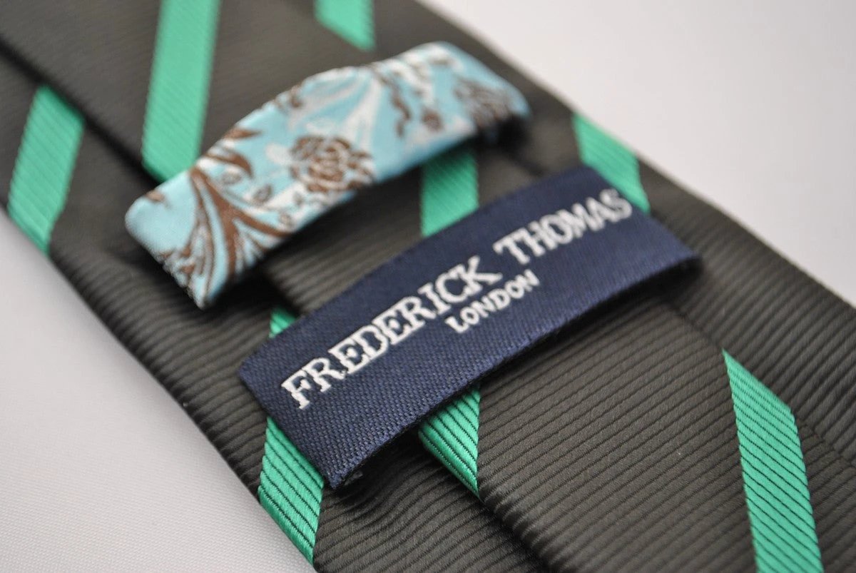 black and green club striped tie by Frederick Thomas Handmade Mens Ties