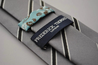 grey and black club striped tie by Frederick Thomas Handmade Mens Ties