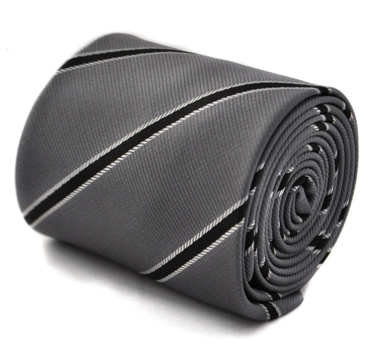 grey and black club striped tie by Frederick Thomas Handmade Mens Ties