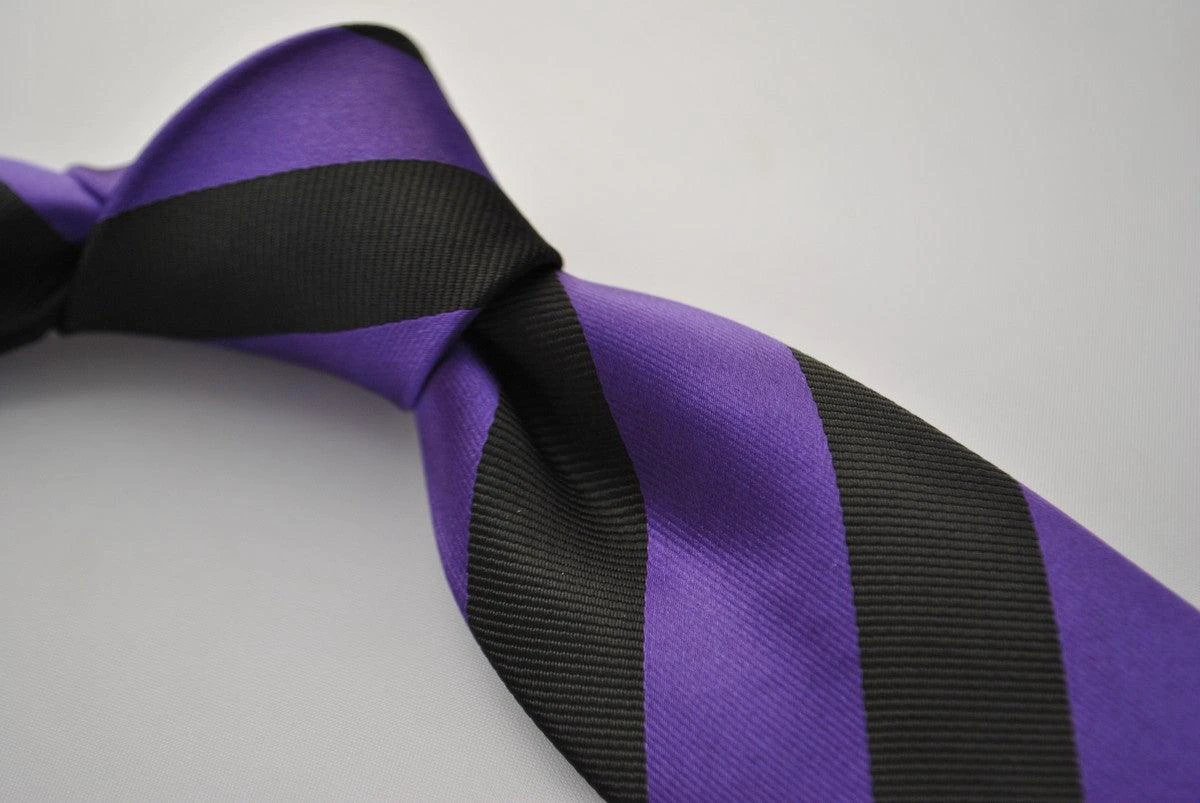 cadbury purple and black barber striped tie by Frederick Thomas Handmade Mens Ties