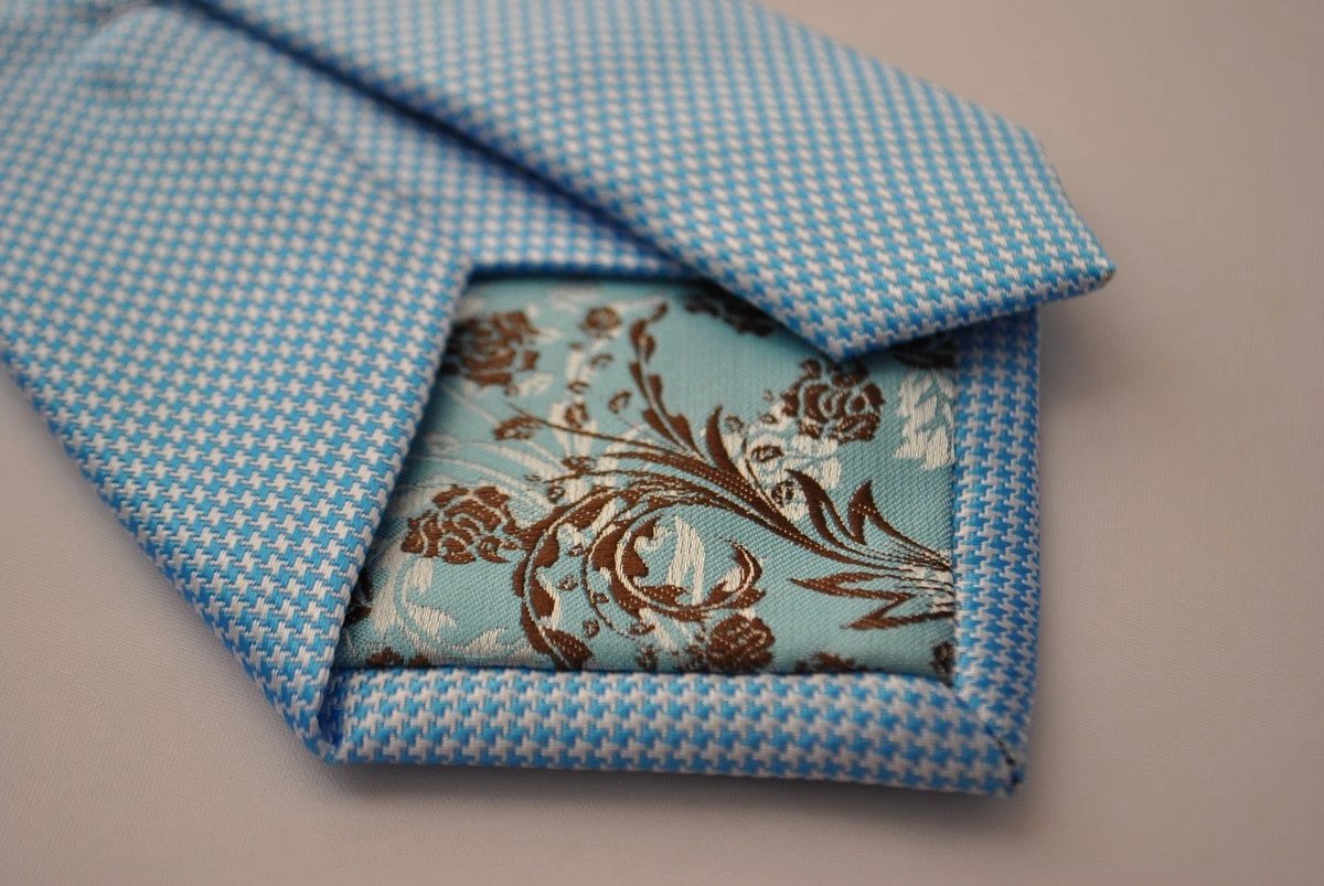 light blue dogstooth check tie by Frederick Thomas Handmade Mens Ties