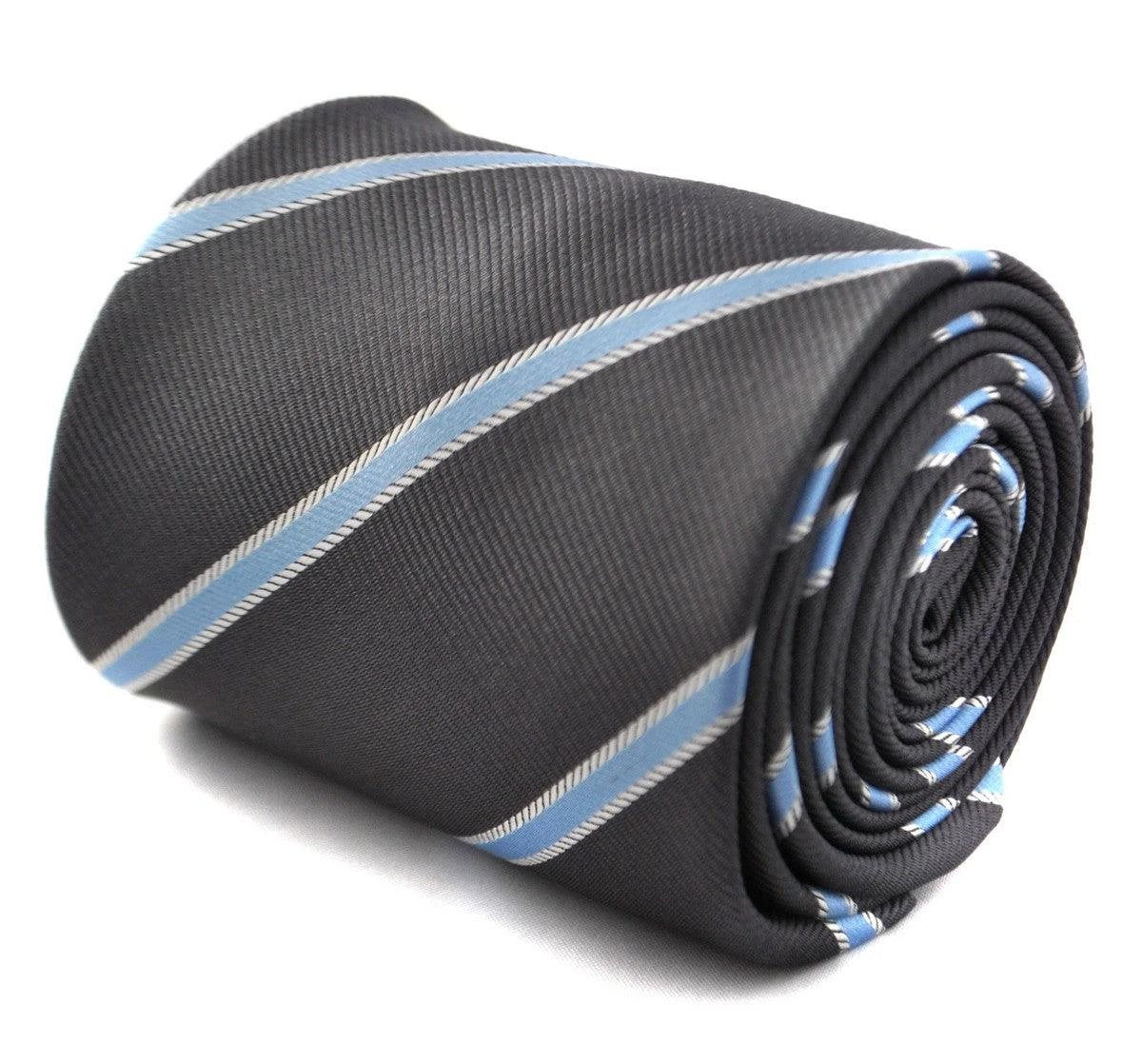 grey tie with light blue stripe by Frederick Thomas Handmade Mens Ties
