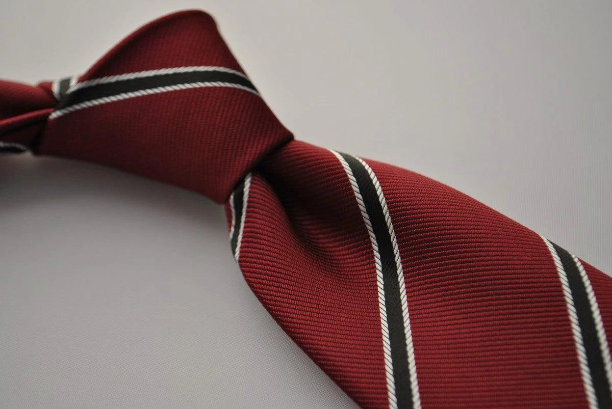 maroon and black club striped tie by Frederick Thomas Handmade Mens Ties