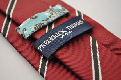 maroon and black club striped tie by Frederick Thomas Handmade Mens Ties