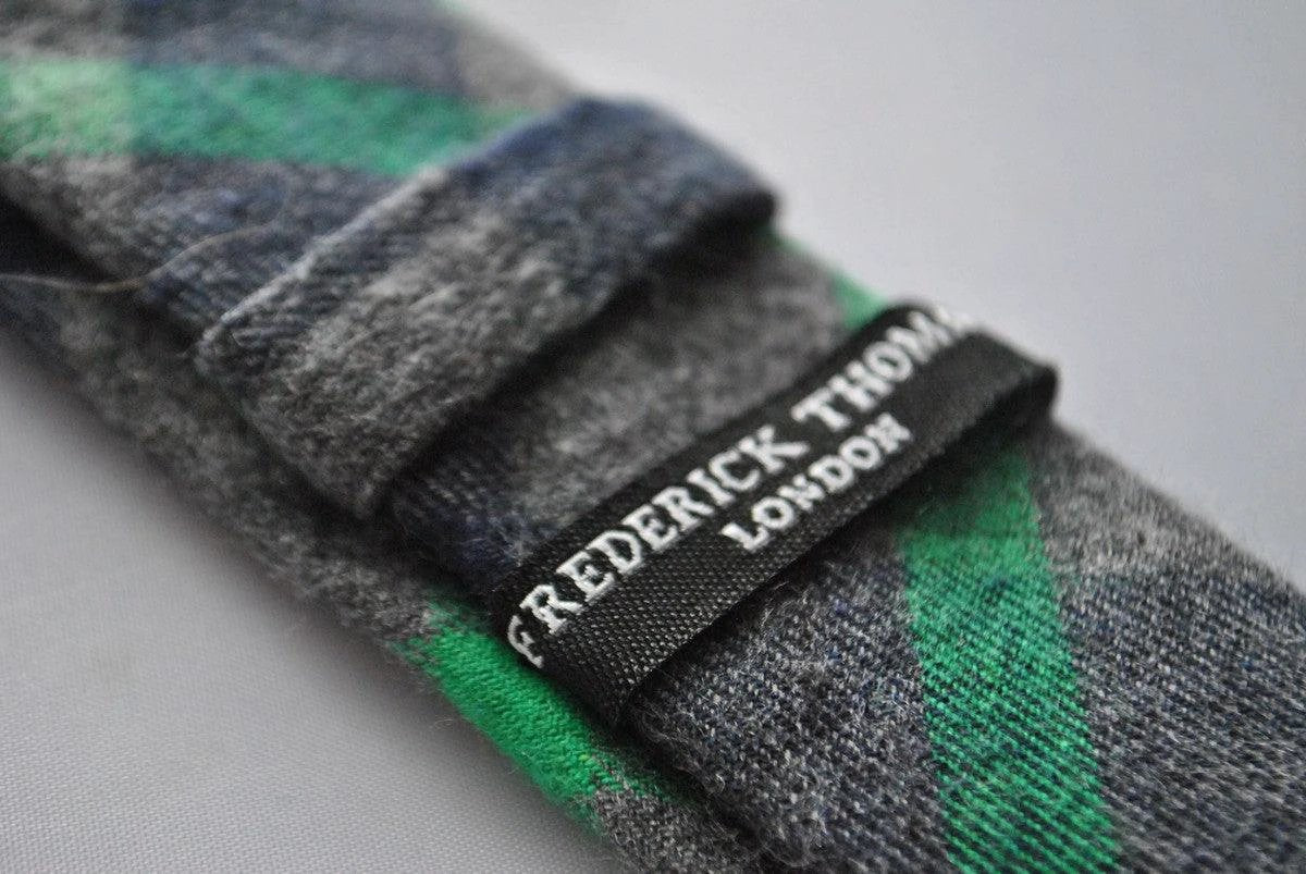 dark green and grey wool check style skinny tie by Frederick Thomas Handmade Mens Ties