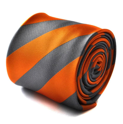 grey and orange barber striped tie by Frederick Thomas Handmade Mens Ties