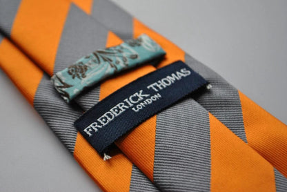 grey and orange barber striped tie by Frederick Thomas Handmade Mens Ties