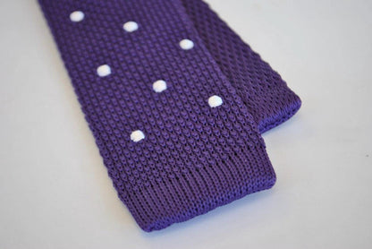 cadbury purple skinny knitted tie with white polka dots by Frederick Thomas Handmade Mens Ties