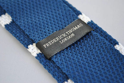 navy blue and white striped skinny knitted tie by Frederick Thomas Handmade Mens Ties