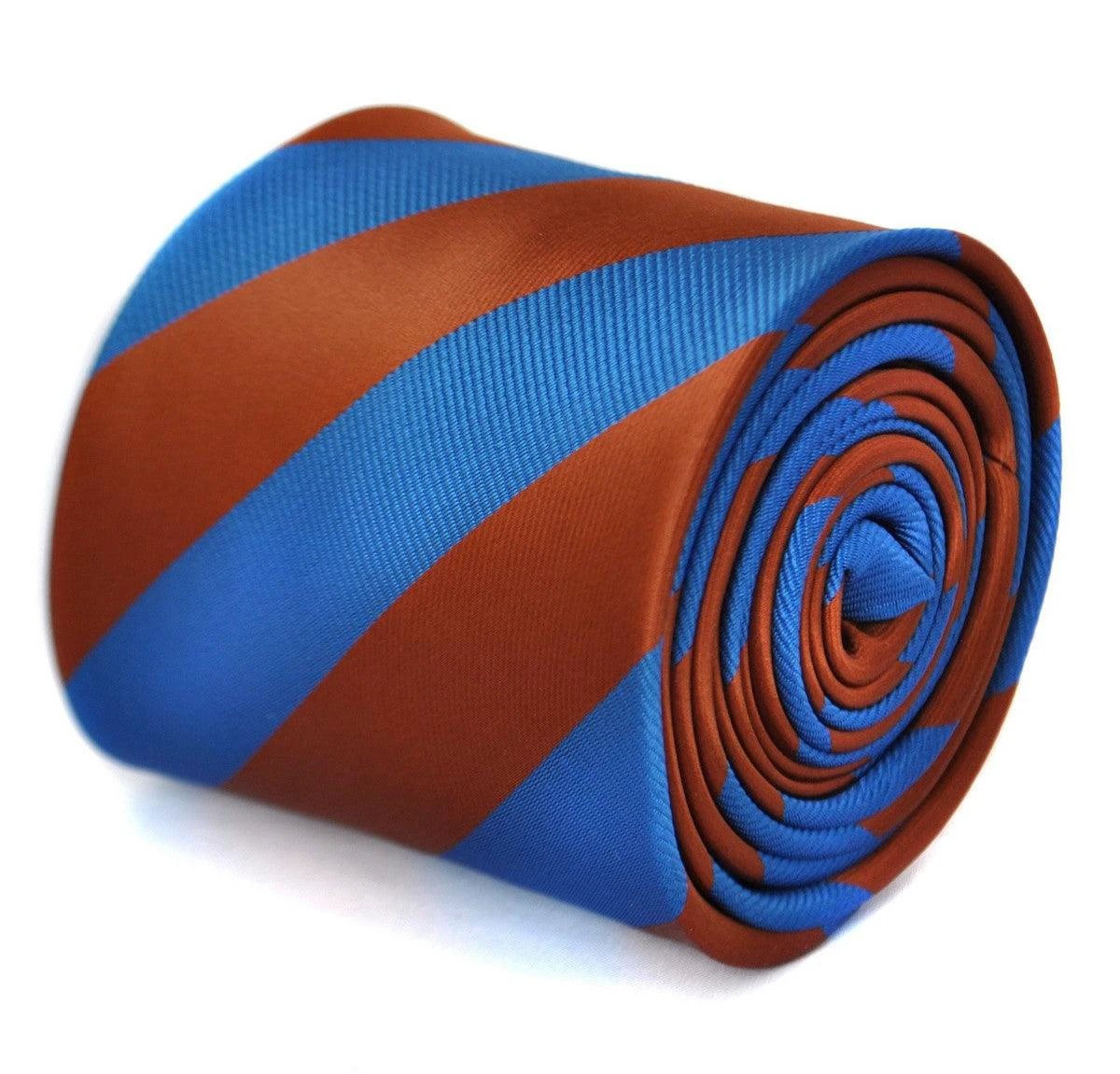 chocolate brown and royal blue barber striped tie by Frederick Thomas Handmade Mens Ties