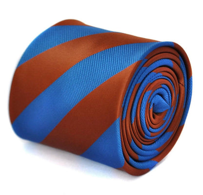 chocolate brown and royal blue barber striped tie by Frederick Thomas Handmade Mens Ties