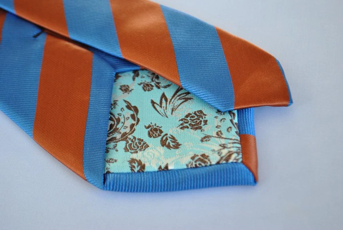 chocolate brown and royal blue barber striped tie by Frederick Thomas Handmade Mens Ties