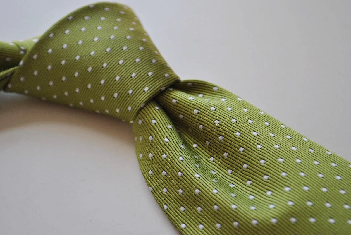 lime green and white pin spot tie by Frederick Thomas Handmade Mens Ties