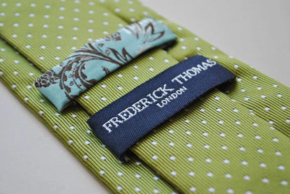 lime green and white pin spot tie by Frederick Thomas Handmade Mens Ties