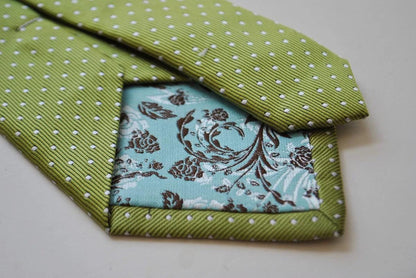 lime green and white pin spot tie by Frederick Thomas Handmade Mens Ties