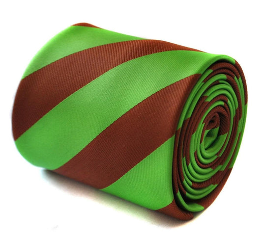 Frederick Thomas Handmade Tie - Barber Stripe In Chocolate Brown And Apple Green For Elegant Professional Style by Frederick Thomas Handmade Mens Ties