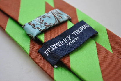 Frederick Thomas Handmade Tie - Barber Stripe In Chocolate Brown And Apple Green For Elegant Professional Style by Frederick Thomas Handmade Mens Ties