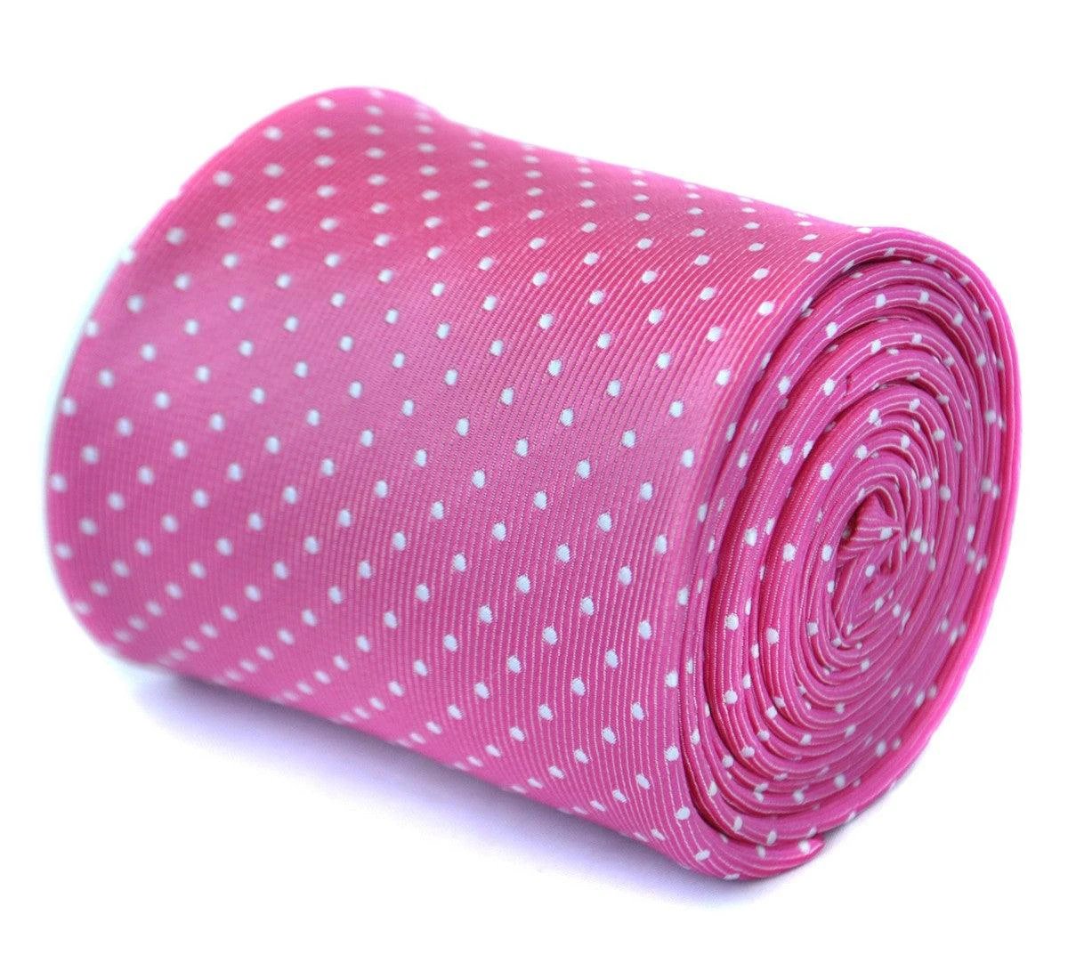 bright pink with white pin spot tie by Frederick Thomas Handmade Mens Ties