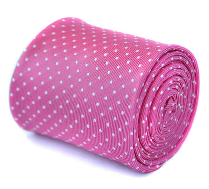 bright pink with white pin spot tie by Frederick Thomas Handmade Mens Ties