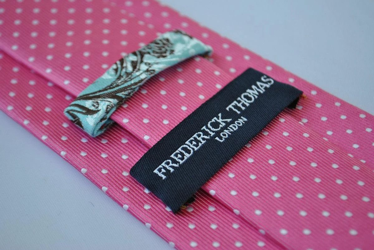 bright pink with white pin spot tie by Frederick Thomas Handmade Mens Ties