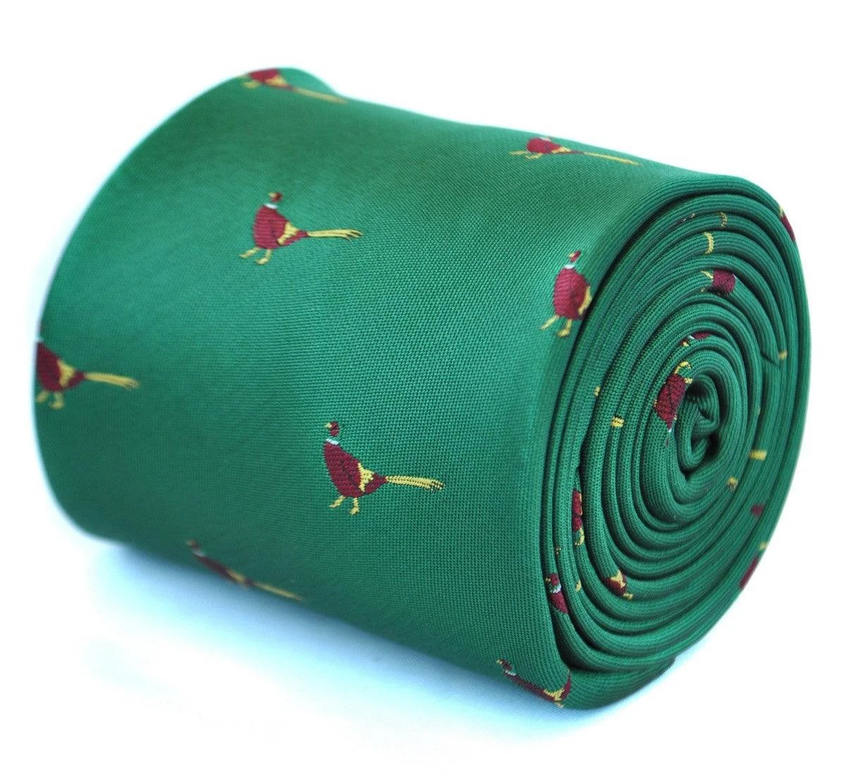 dark green tie with pheasant design by Frederick Thomas Handmade Mens Ties