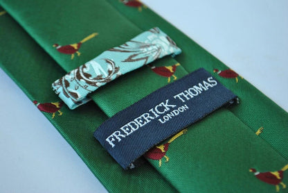 dark green tie with pheasant design by Frederick Thomas Handmade Mens Ties