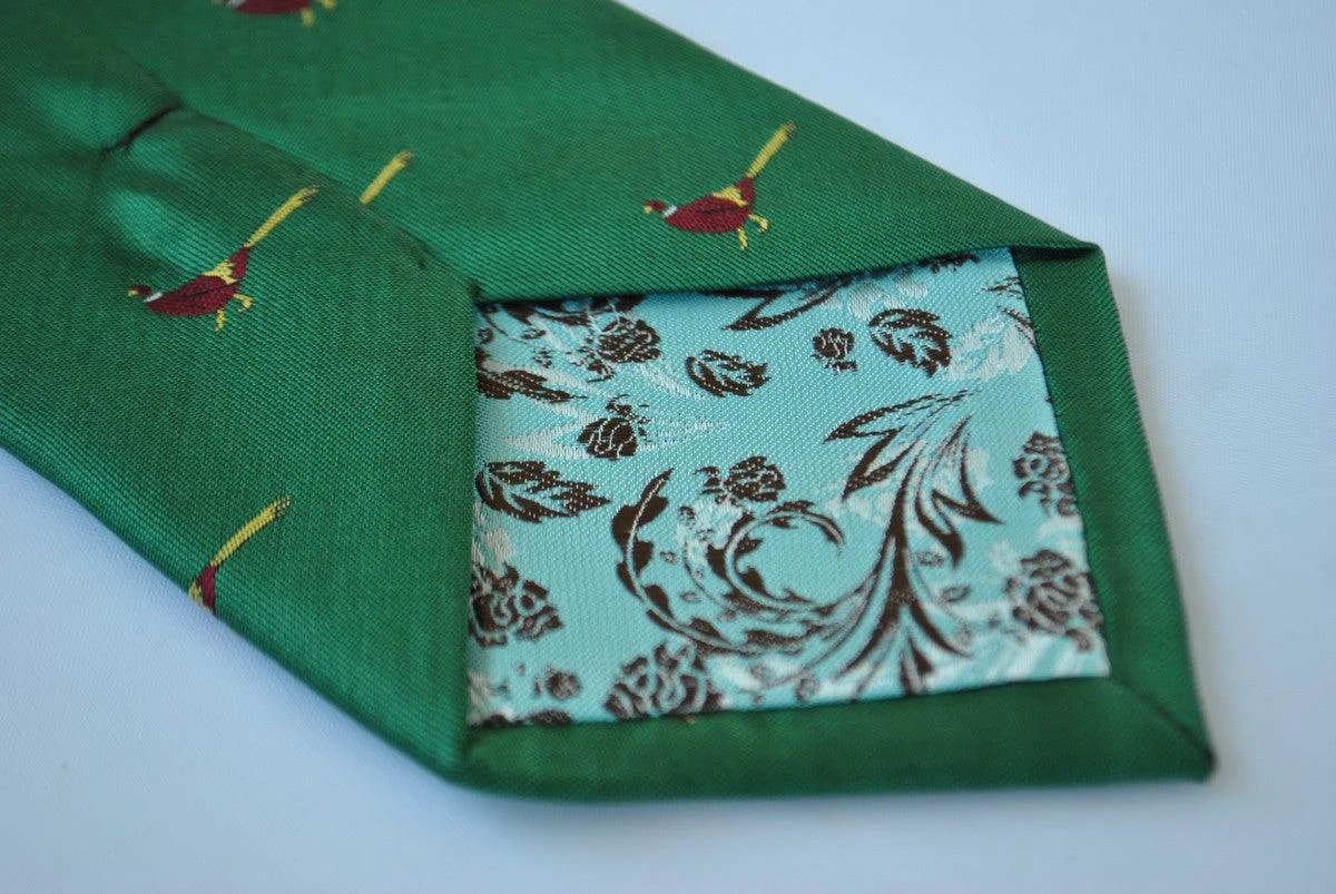 dark green tie with pheasant design by Frederick Thomas Handmade Mens Ties