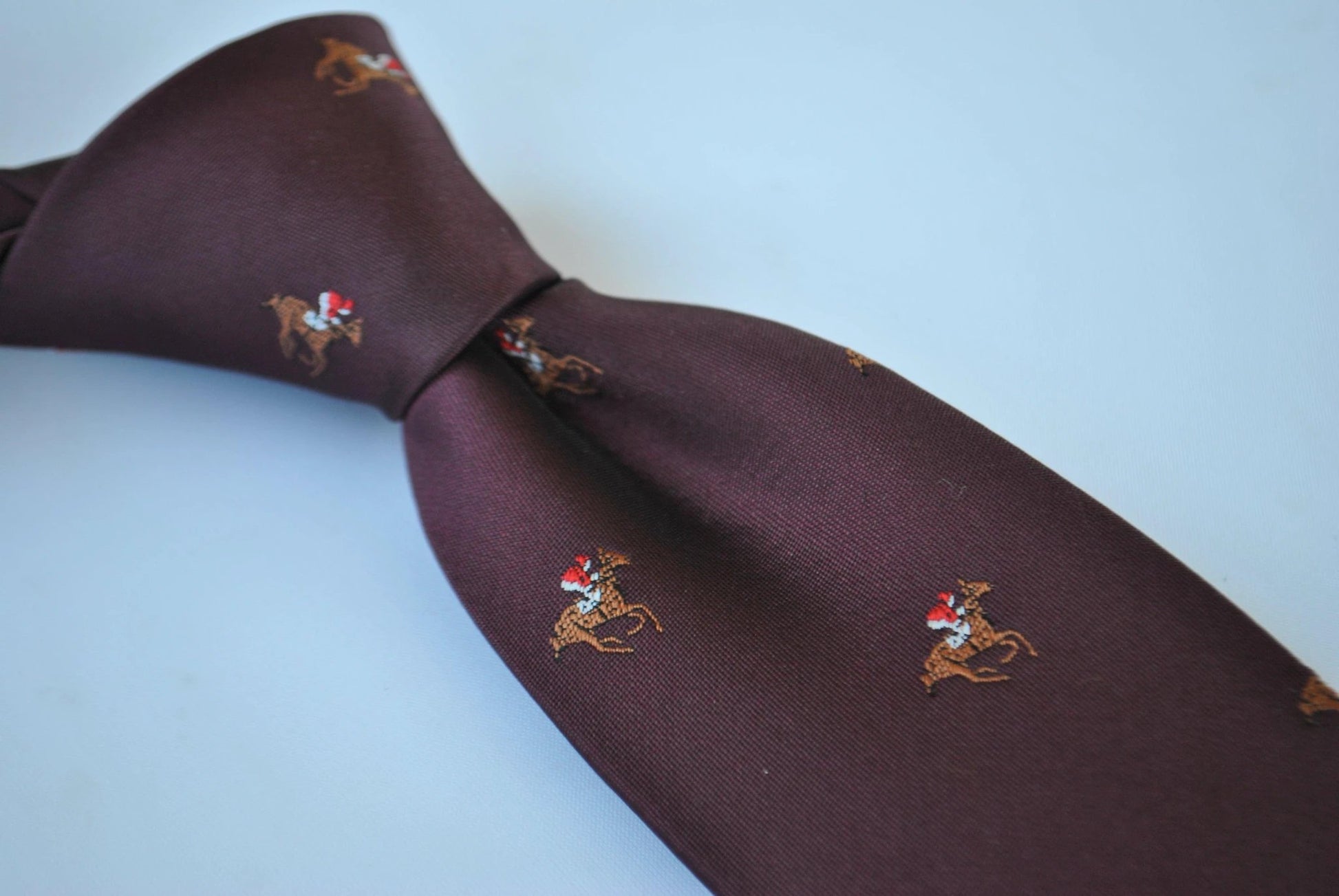 Burgundy Maroon Tie With Horse Racing Design - Handmade Luxury By Frederick Thomas by Frederick Thomas Handmade Mens Ties