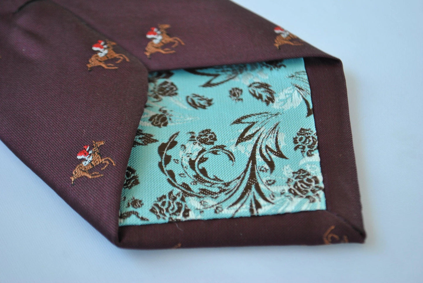 Burgundy Maroon Tie With Horse Racing Design - Handmade Luxury By Frederick Thomas by Frederick Thomas Handmade Mens Ties