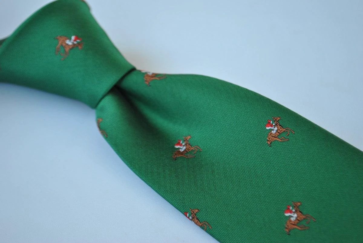 dark green tie with horse racing design by Frederick Thomas Handmade Mens Ties