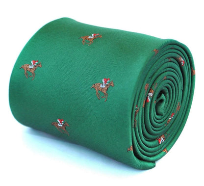 dark green tie with horse racing design by Frederick Thomas Handmade Mens Ties