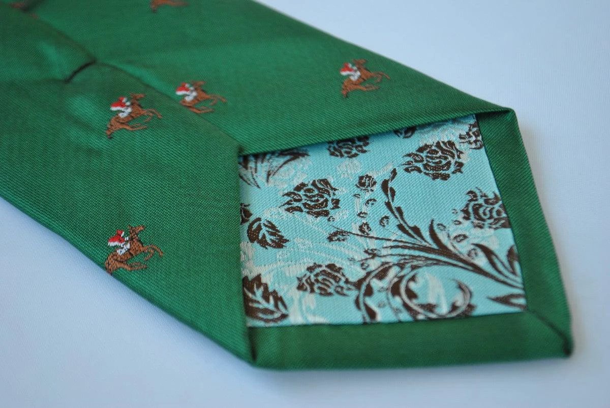 dark green tie with horse racing design by Frederick Thomas Handmade Mens Ties
