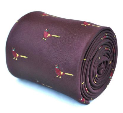 maroon tie with pheasant design by Frederick Thomas Handmade Mens Ties