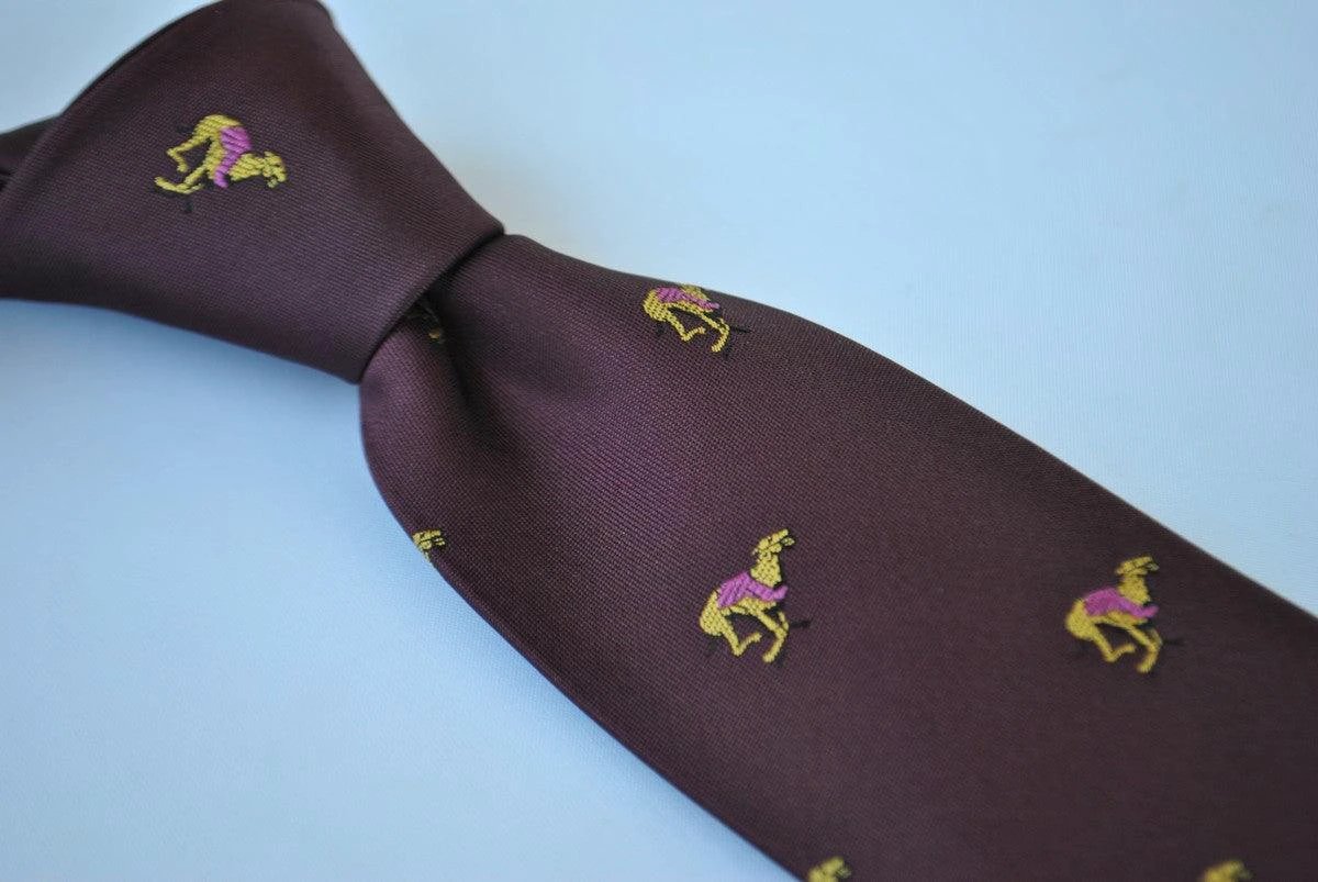 maroon tie with racing greyhound dog print design by Frederick Thomas Handmade Mens Ties