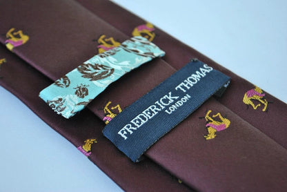 maroon tie with racing greyhound dog print design by Frederick Thomas Handmade Mens Ties