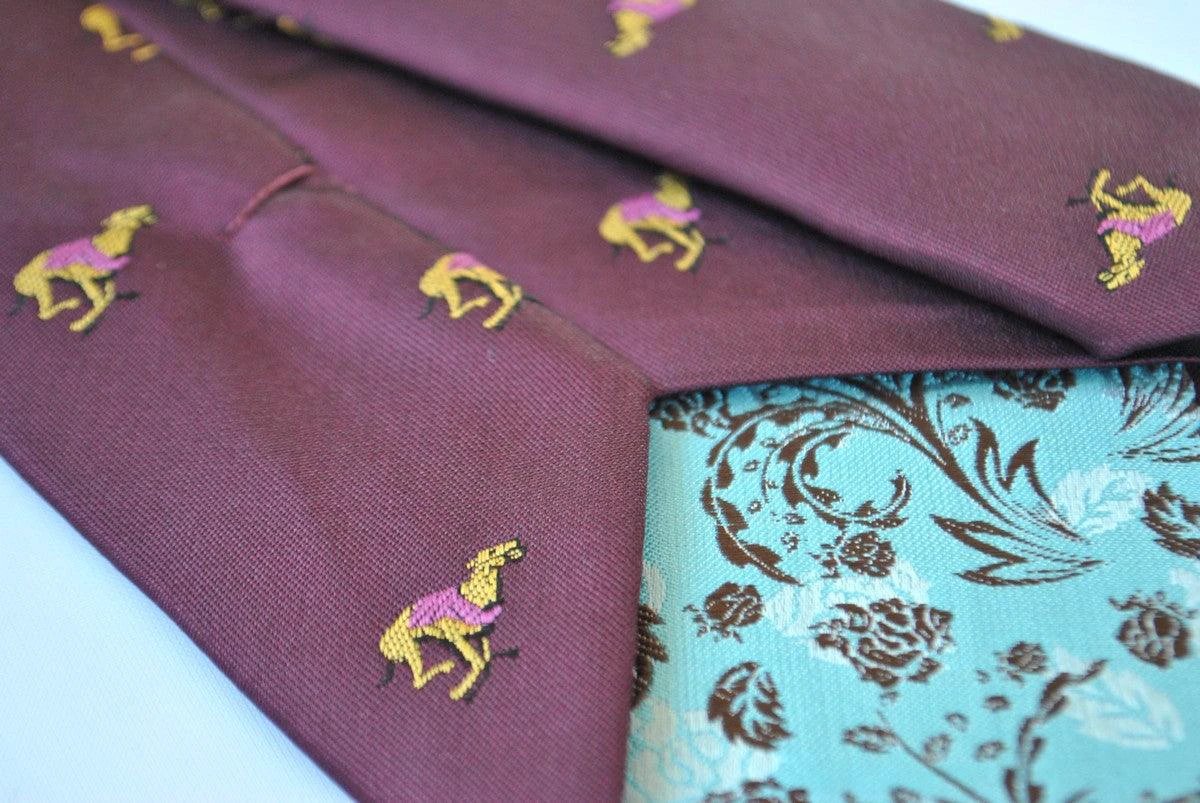 maroon tie with racing greyhound dog print design by Frederick Thomas Handmade Mens Ties
