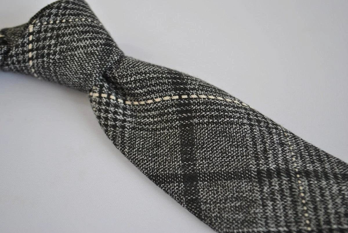 black and grey check tweed wool slim tie by Frederick Thomas Handmade Mens Ties