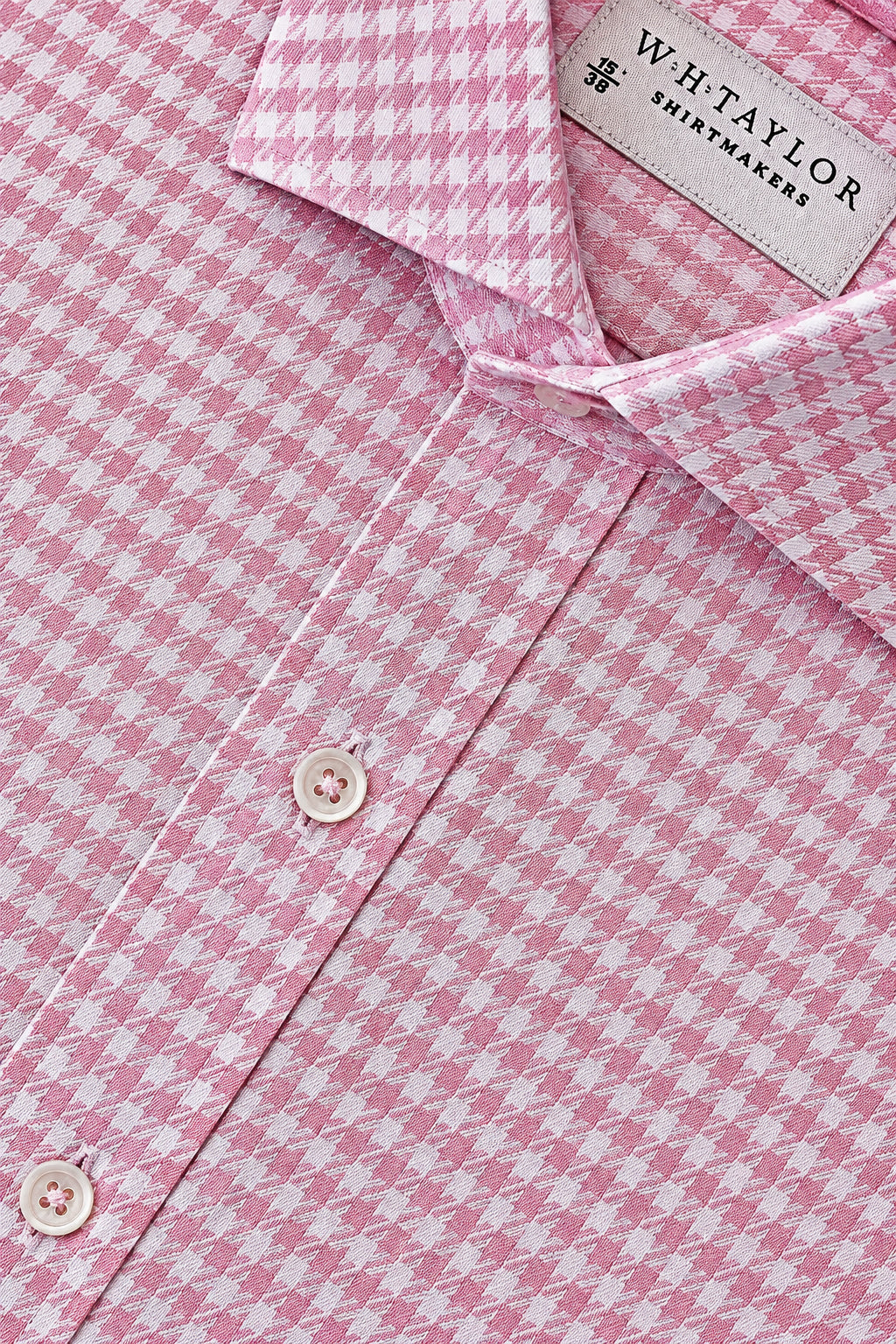 WH Taylor Shirtmakers Pink Houndstooth Check Men's Bespoke Shirt by whtshirtmakers.com