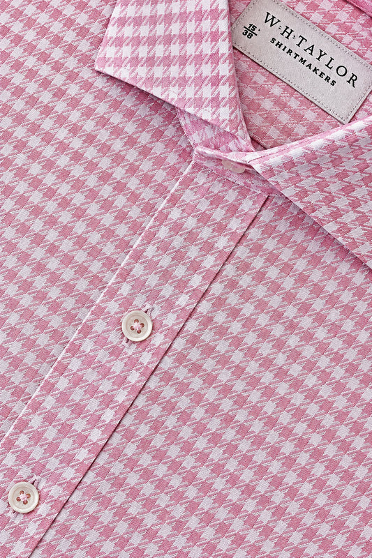 WH Taylor Shirtmakers Pink Houndstooth Check Men's Bespoke Shirt by whtshirtmakers.com
