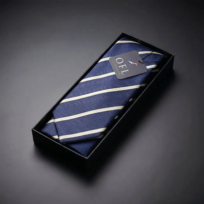 Navy Blue & Pale Yellow Stipe Tie - Hawksmoor Edit by OFL Ties