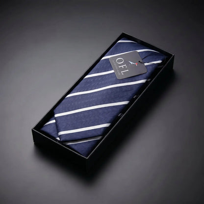 Navy Blue & White Stripe Tie - Hawksmoor Edit by OFL Ties