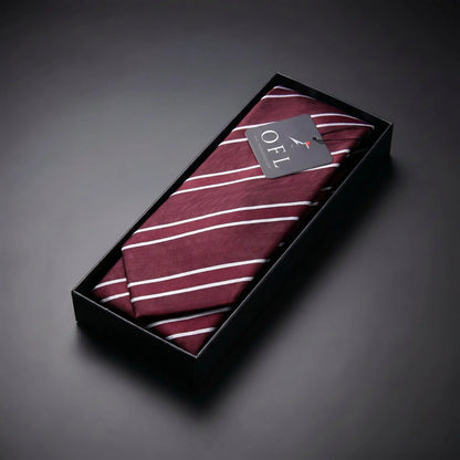 Burgundy & White Stripe Tie - Charleston Edit by OFL Ties