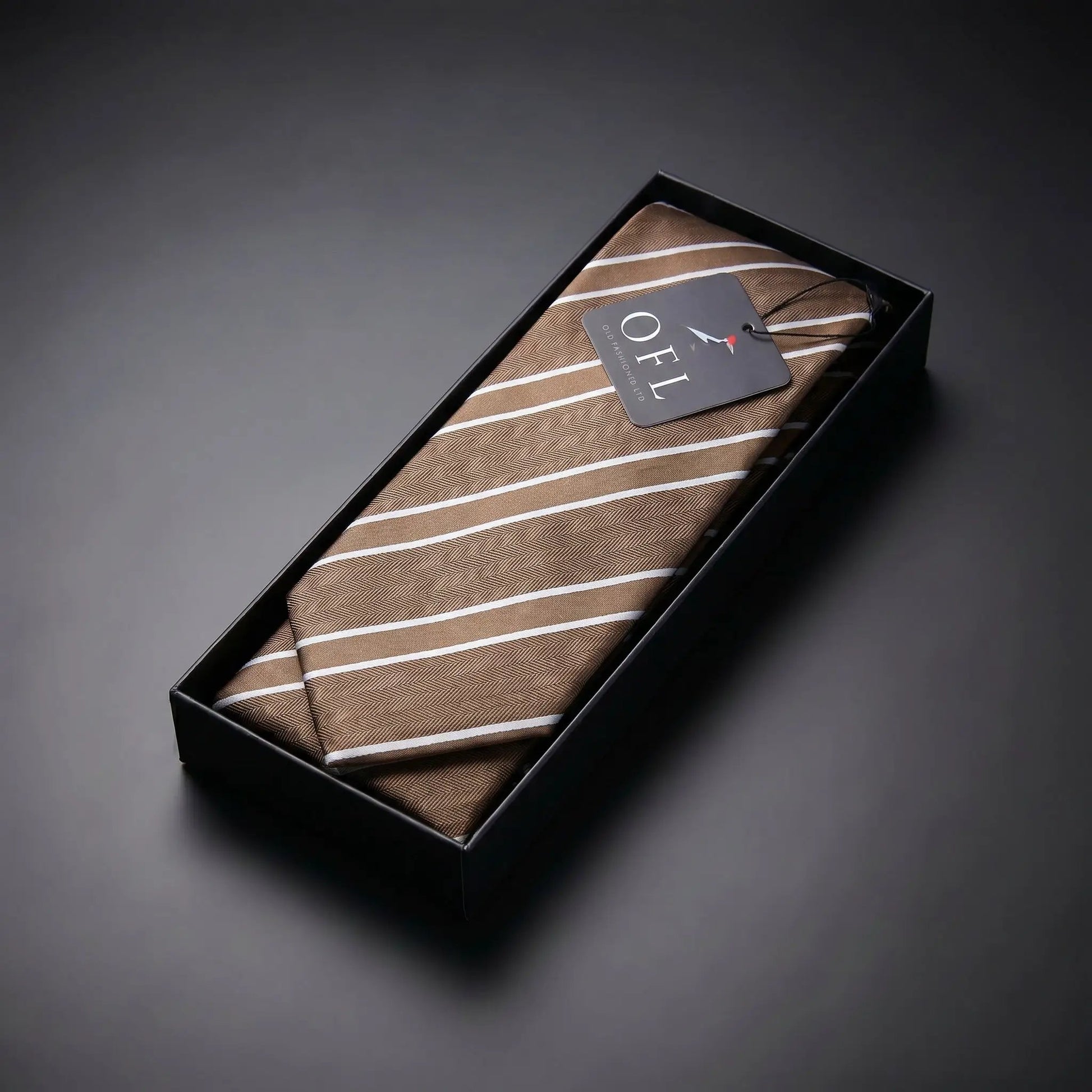Mocha & White Stripe Tie - Charleston Edit by OFL Ties