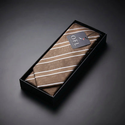 Mocha & White Stripe Tie - Charleston Edit by OFL Ties
