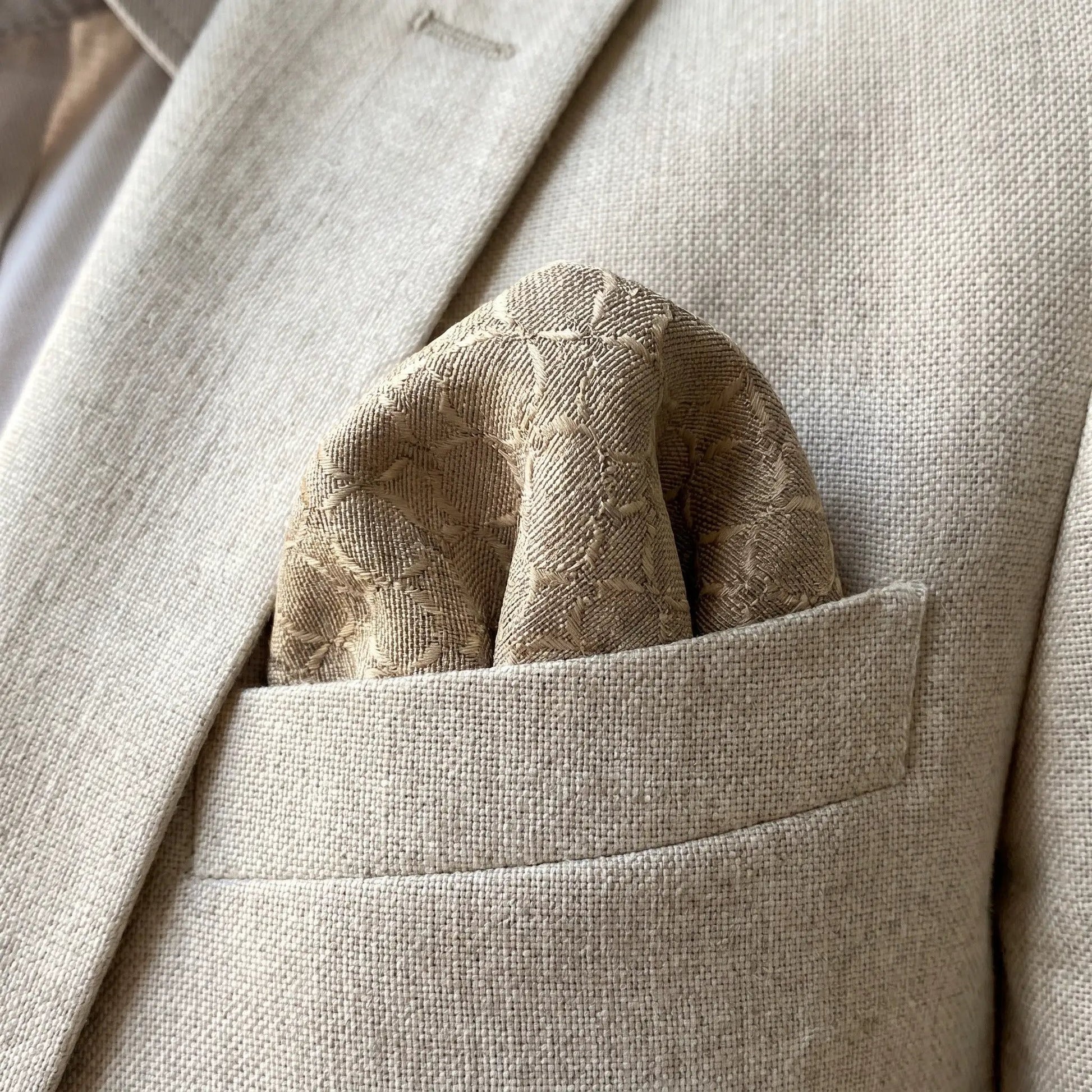 Dark Beige Textured Pocket Square by OFL Ties